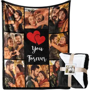 Custom Blanket with Picture Personalized Sherpa Fleece Throw Blanket - Thick and Warm Fuzzy Plush Blanket - Customized for Couple Girlfriend Boyfriend