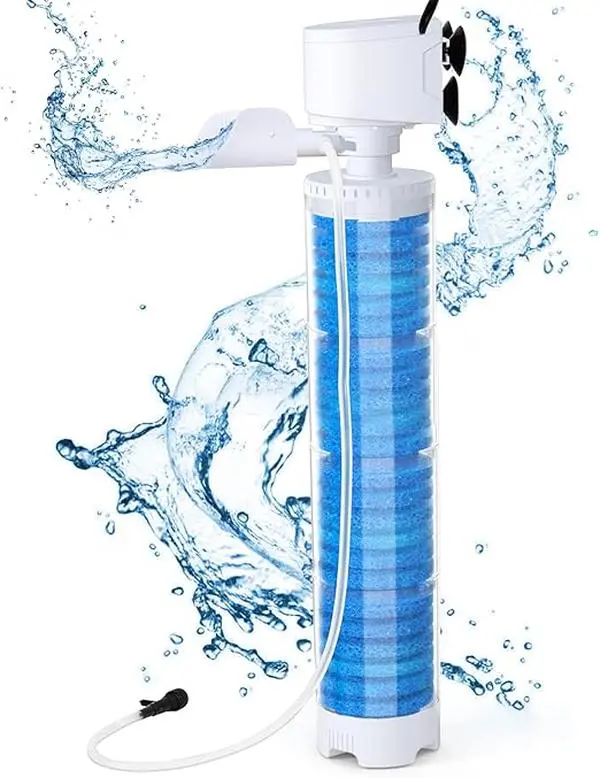 Submersible Aquarium Filter for 70-100 Gal, 4-Stages Sponge Fish Tank Filter with 13W Powerful Water Pump, 3-in-1 Multi-Function Filtration/Oxygenation/Circulation, 320GPH, Adjustable Flow