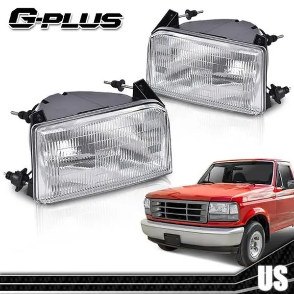 G-PLUS Headlights for 1992-1996 Ford F-150 1Pair Left+Right Clear Halogen Headlights Head Lamps