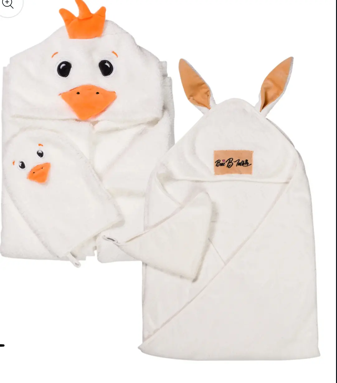 Bae B Talk - 2 Pcs Baby Duckling Hooded Poncho with Matching Mitten Set