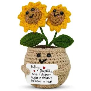 Birthday Gifts for Mom from Daughter Son - Mini Handmade Positive Sunflowers Crochet with Message Card - Mom Gifts for Mother Mother in Law Mama Grandma, Emotional Support Crochet, Mothers Day