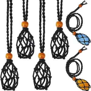 Adjustable Necklace Cord Empty Stone Holder Wax Rope DIY Necklace Natural Quartz Crystal Healing Stone Net Bag Pendant