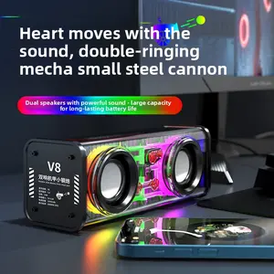 V8 Transparent Bluetooth Speaker Mini Wireless Portable Desktop Audio with Card Slot Outdoor Bass Sound Machine