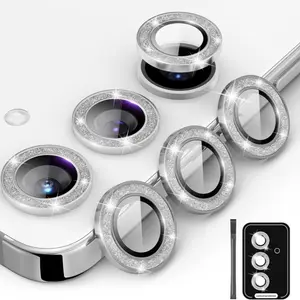 Metallic Glitter Lens Ring for Samsung Galaxy Z Fold7, Tempered Glass Camera Protector Film with Alignment Tool Included, Camera Phone Accessories Aesthetic