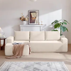 L-Shaped Modular Sectional Sofa, Corduroy Cloud Couch with Reversible Chaise, Spring Support Deep Seat Sofa for Living Room Apartment，sofa budget couch friendly sectional boneless