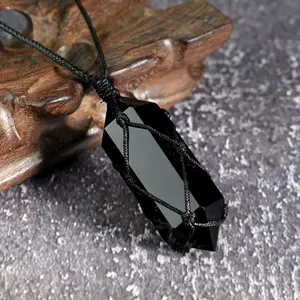 Natural Warp Black Obsidian Talisman Double Point Pendant Necklace Protection Chakra Necklace For Men Women Gift Healing Reiki Fashion