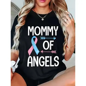 Angel Mom Memorial T-Shirt with Tassel Print, Miscarriage Awareness Gift, 100% Cotton Crew Neck Short Sleeve Casual Tee for Women, Comfortable Everyday Wear for All Seasons Top Womenswear Streetwear shirts women vintage graphic tees
