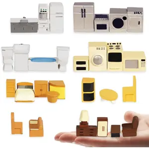 31PCS Miniature Furniture Set, 1:48 Scale Resin Miniature Accessories and Furniture, Kitchen Bathroom and Living Room Set, Miniature Furniture Kit for Fairy Garden Home Decor