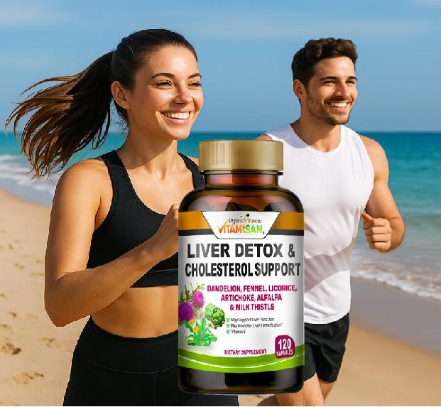 Vitamisan Liver Detox & Cholesterol Support 120 Capsules with Dandelion Fennel Licorice Artichoke Alfalfa Milk Thistle for Optimal Health