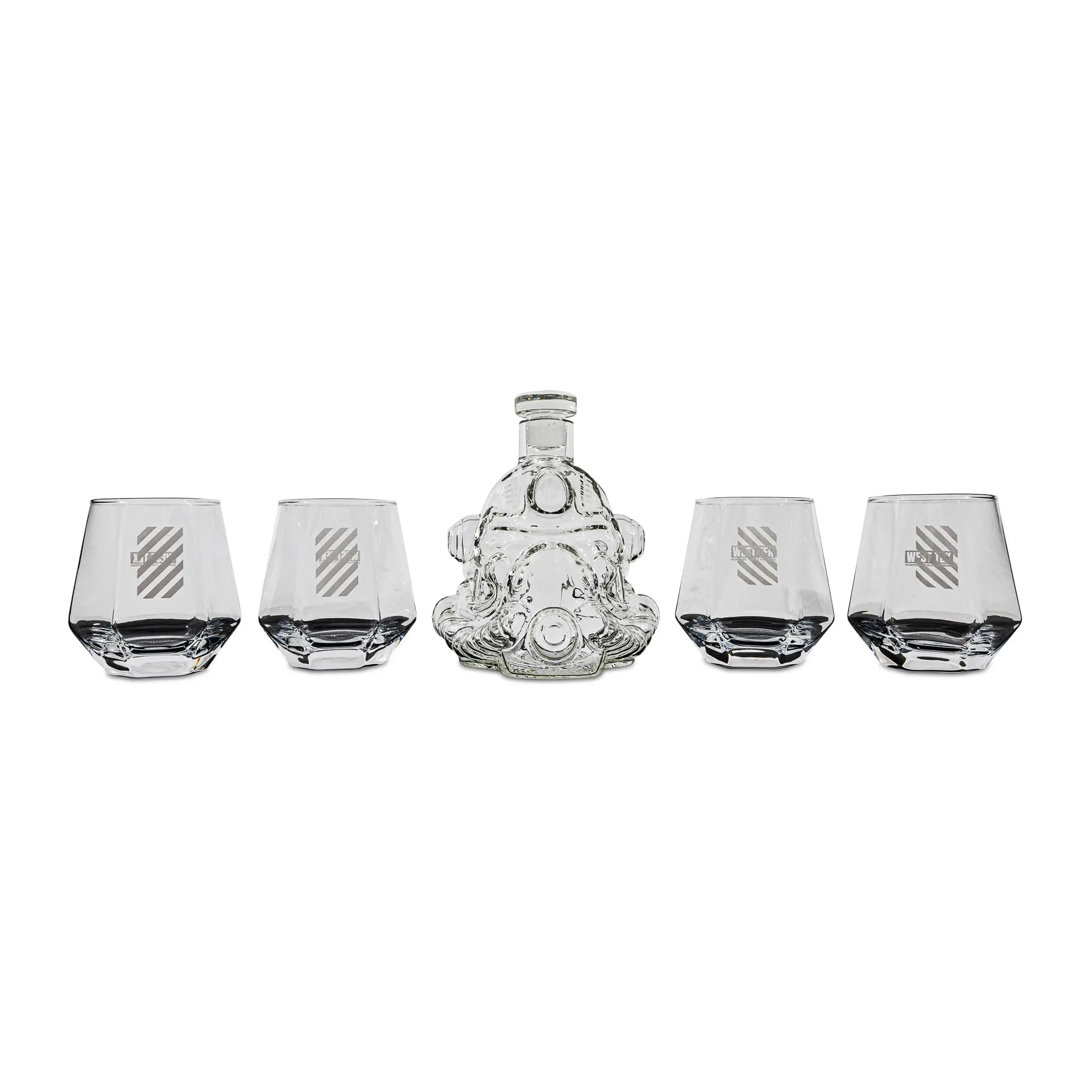 Fallout Brotherhood of Steel Shaped 5-Piece Liquor Decanter Set with West Tek Logo, Drink & Beverage Glasses (Kitchenware Tableware Set)