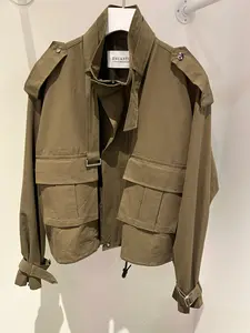Belted Cargo Military Crop Trench Jacket