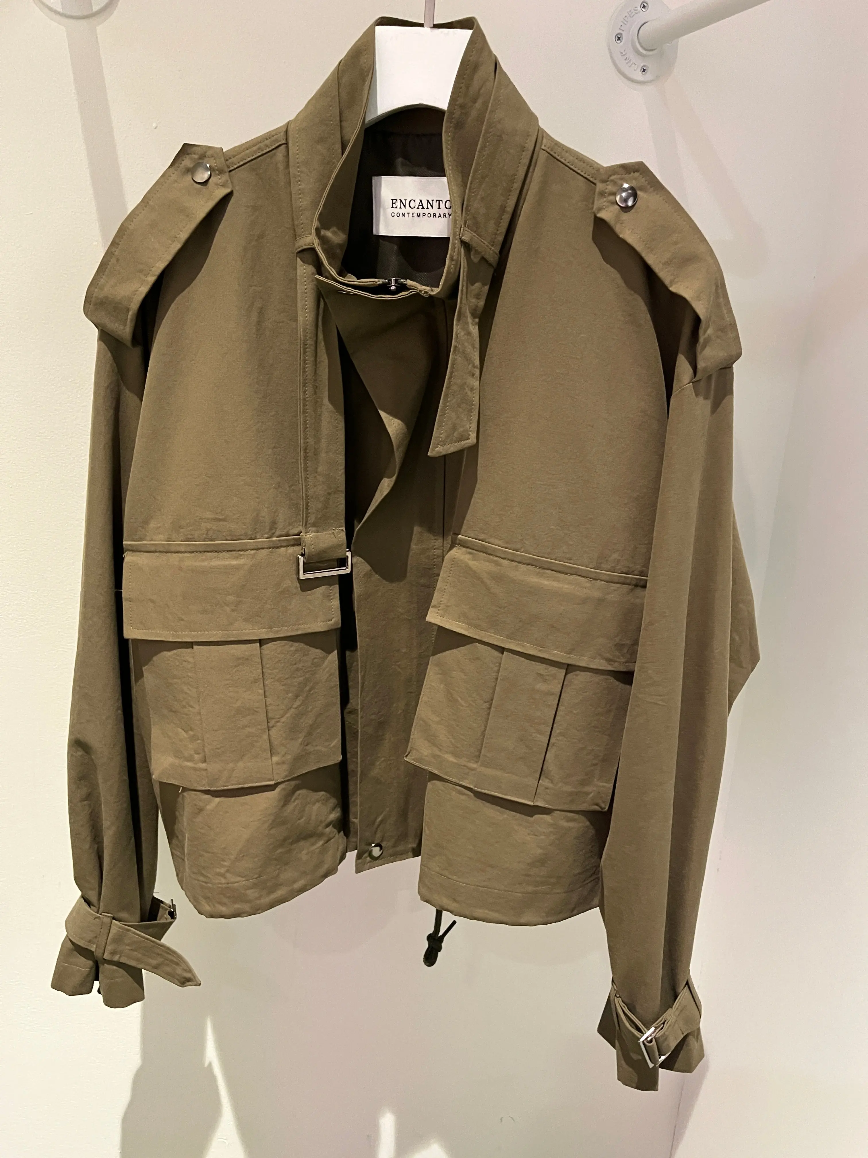 Belted Cargo Military Crop Trench Jacket