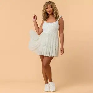 Blogilates Women's Mommy & Me Ballerina Ruffle Dress - White Floral Print 1X