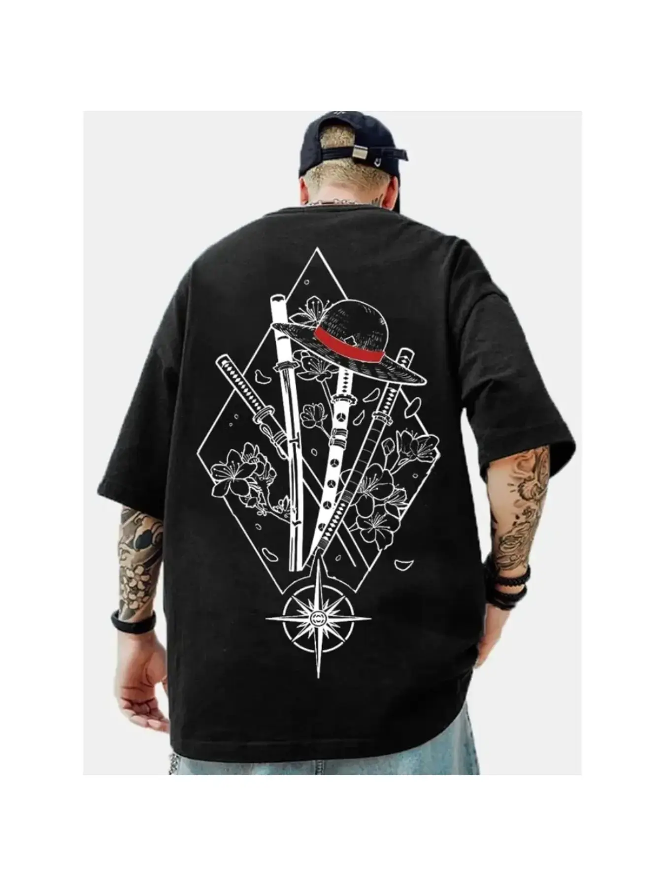 One Piece Luffy Printed Short Sleeve American Loose Men's and Women's Summer Breathable Sports Round Neck T-shirt Menswear Top