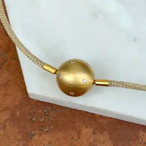 Gold Plated Stainless Steel 20mm Gypsy Set CZ Ball Swap Pendant