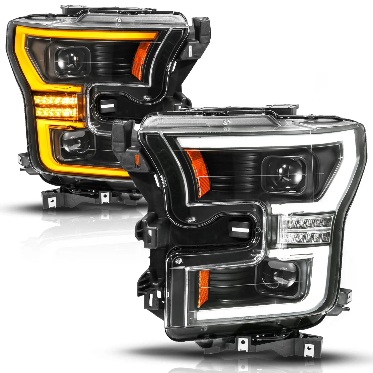 ANZO USA Full LED Projector Plank-Style Headlight Assemblies - Black Housing, Initiation & Sequential LED Light - Vehicle-Specific Car Fit for 2015-2017 Ford F-150 Halogen Models Only