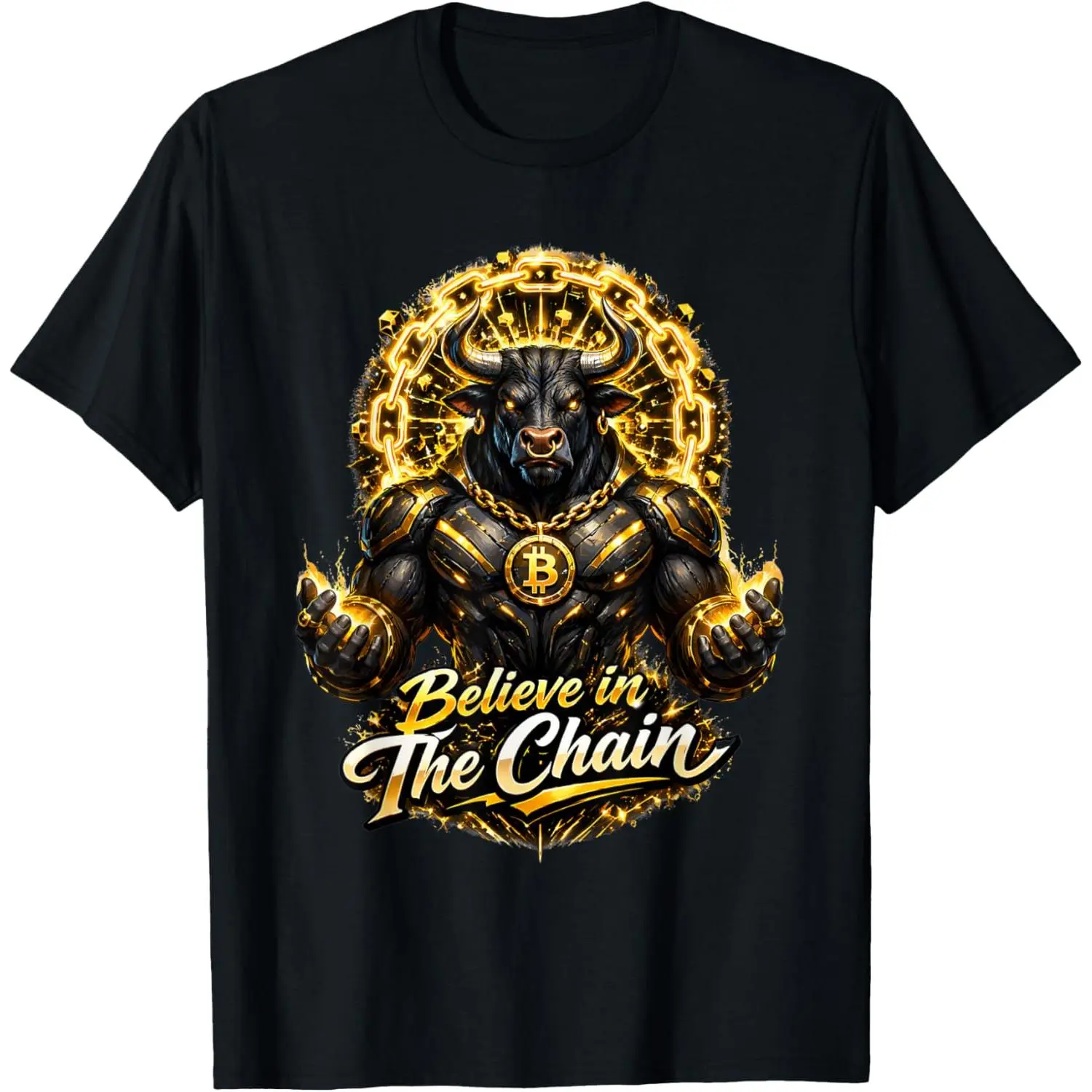 Women's 100% Cotton Round Neck Short-Sleeve Casual Distressed Graphic Crypto Culture Streetwear T-Shirt - Believe in The Chain