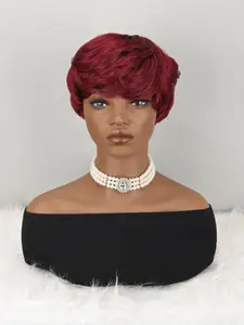Short Pixie Wigs for Pixie Cut, Burgundy Color Glueless Boy Cut Wig, Perfect Wig for Women, Stylish Hair Accessory