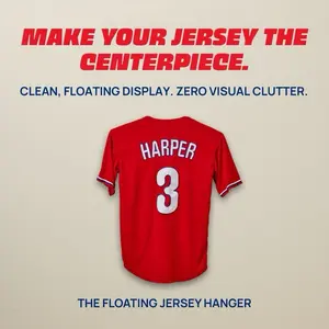 All White JerseyRack Floating Display - The Perfect Hang for Any Sports Jersey, Ideal for Organizing and Displaying Jerseys