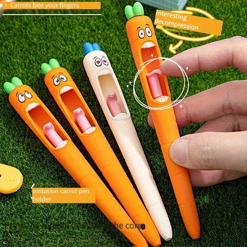 4/8/16pcs Carrot Shape Press Pens, Creative Funny Tongue Twister Pens, Office Stationery Supplies, Suitable for Students and Office Workers, Back-To-School Gift