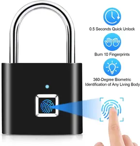 Fingerprint Padlock,AICase Ultra Light One Touch Open Fingerprint Lock with USB Charging for Gym, Sports, School Employee Locker,Fence, Suitcase,Bike No App, No Bluetooth，No Trouble
