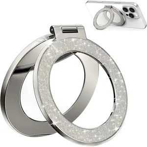 Upgraded Magnetic Phone Ring Holder (Built-in Makeup Mirror) — Featuring an Electroplated Glitter Aesthetic; MagSafe-Compatible and Designed for the iPhone 17/16/15/14/13/12 Series. A Stylish, Sparkling Ring Holder Crafted Exclusively for Women and