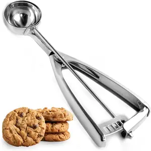 Stainless Steel Cookie Scoop - 2 Tbsp Heavy Duty Cookie Dough Scoop, Comfortable Handles with Smooth Spring Action Releases Food Easily, Multipurpose, Rust Resistant and Dishwasher Safe