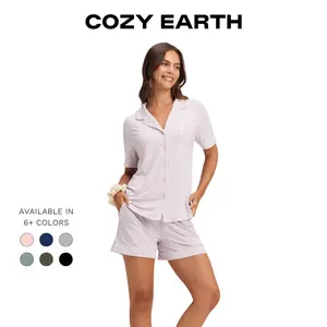 Cozy Earth Women’s Bamboo Stretch-Knit Pajama Set | Soft, Breathable Short Sleeve Set | Moisture-Wicking, Comfortable Fit, Pockets & Elastic Waistband