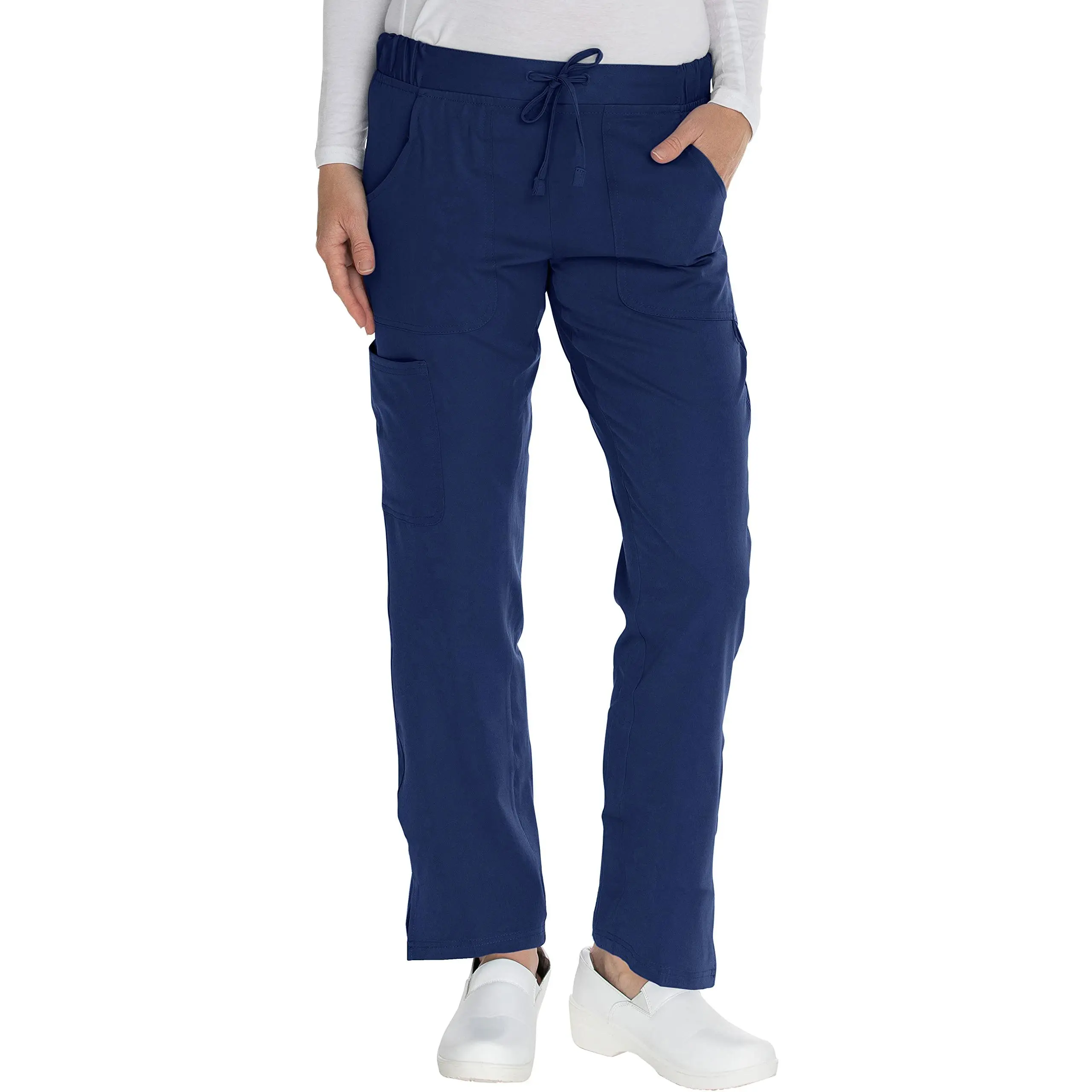 Mini Marilyn Scrubs Straight Leg 4-Way Stretch Flare Leg Elastic Waistband Four Pocket Pants with Cargo Pockets