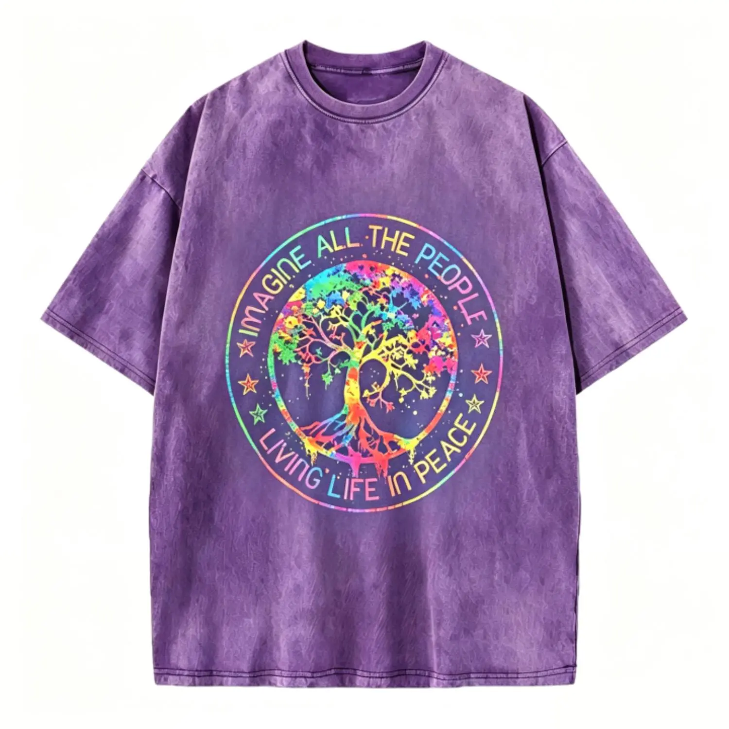 2026 NEW Limited Men's Short-Sleeve Tie Dye T-Shirt, "All The People Imagine Living Life in Peace" Hippie Printed, Unisex Style, Pure Fabric
