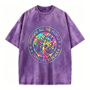 2026 NEW Limited Men's Short-Sleeve Tie Dye T-Shirt, "All The People Imagine Living Life in Peace" Hippie Printed, Unisex Style, Pure Fabric