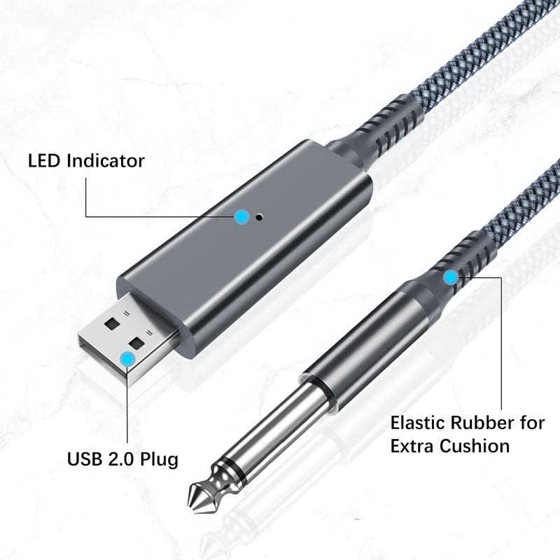 USB Guitar Cable 6.6FT,1/4 Inch TS Instrument Cord,USB A to 6.35mm Male Jack Stereo Audio Interconnect Wire Line for Electric Guitar,Bass,Keyboard,Mixer,Amplifier,Amp,Speaker,Equalizer, Feet