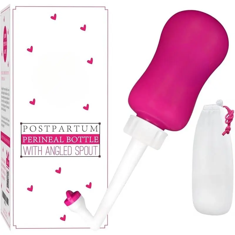 Peri Bottle for Postpartum Relief, 355ml Portable Feminine Washer with Angled Retractable Spout & Travel Bag, Perineal Care Baby Shower Gift for New Mums, Cleansing, Plastic, Non Perishable, Plastic Bottle, Angled Spout, Includes Travel Bag, Peri Bottles