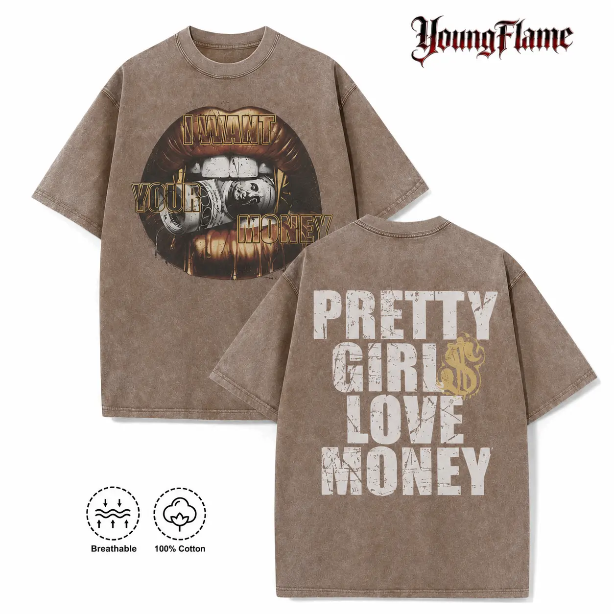 Vintage Acid Wash Pretty Girls Love Money Graphic Tee A Comfortable Summer Gift Baddie Aesthetic Streetwear Y2K Clothing Oversized T-Shirt humorous tshirt men