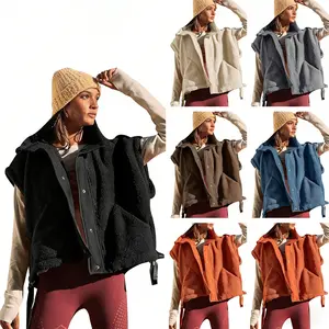 Women’s Warm Sherpa Fleece Vest - Casual Cozy Button Down Sleeveless Outerwear with Pockets Adjustable Boxy