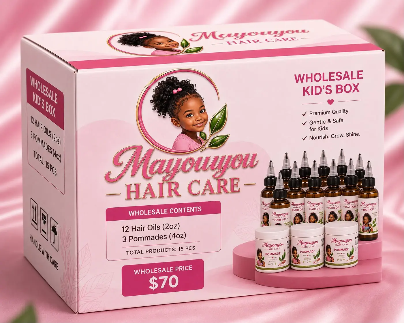 Mayouyou Wholesale Kid's Care Box - 12 x 2 oz Leave-in Oils, 3 x 4 oz Styling Pomades (Beauty & Personal Care Bundle)
