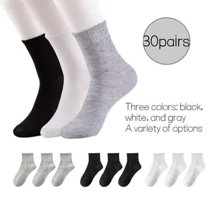 W 30 Pairs of Breathable Sweat-Absorbent Long Socks for Men & Women – Simple Design, Machine Washable, Suitable for Casual, Sports & Business Occasions, Fashionable & Comfortable Daily Staple