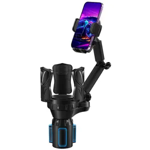 2-In-1 Car Cup Holder Phone Stand, Car Cellphone Mount, Long Arm 360 Degree Rotation, Compatible with All Smartphones, Ideal for Cars, Golf Courses, Gyms