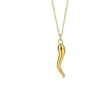 Italian Horn Necklace for Women Men Dainty 14K Gold Plated Cornicello Italian Red Horn Pepper Necklace Amulet Charm Necklaces Good Luck Pendant Talisman Protection Jewelry