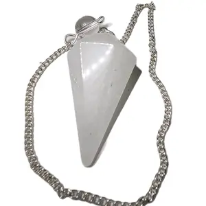 Natural Milky Quartz Crystal Pendulum & 8" Chain Spiritualists Meditation