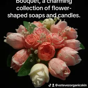 Soya Wax Bouquet of Pink and White Roses - Charming Collection of Flower-Shaped Soaps and Candles for Aromatic Delight
