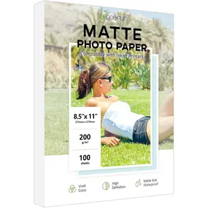 100 Sheets Matte Photo Paper 8.5x11, 200GSM/54LB Inkjet Printer Paper for Dye Ink and Pigment Ink