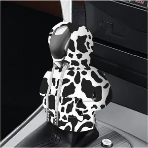 Car Cow Print Gear Shift Knob Hoodie Cover- Universal Automotive Cute Gear Shifter Protector Covers,Comfortable Cars Interior Accessories for Men Women (Black Cow)2026