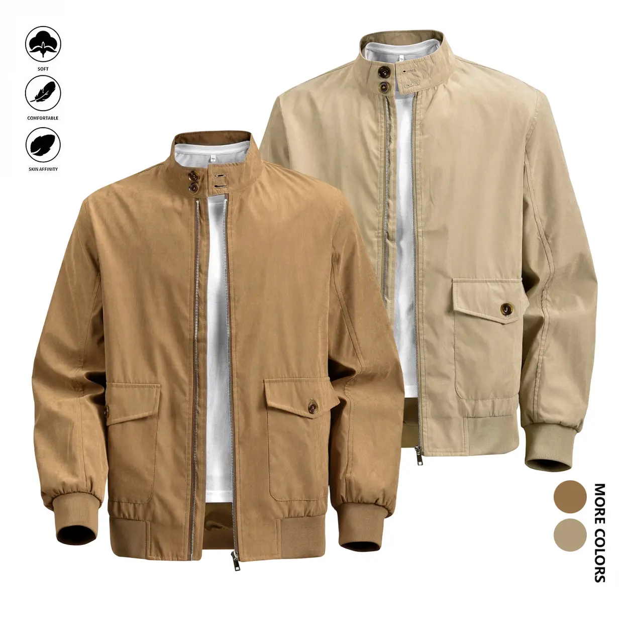 Men's Stylish Knitting Bomber Jacket - Plain Lightweight Long-Sleeve Windbreaker with Mock Neck, Buttons for Casual Spring Fall Menswear Tops, Outdoor, Utility, Daily, Flying Jacket