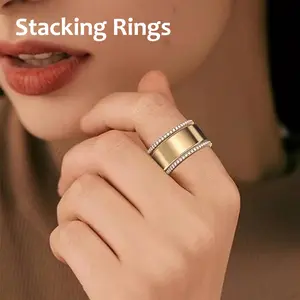 2-Pack 14 Golden Plated Stacking Rings for Oura Gen 4/Oura Gen 3, Cubic Zirconia Oura Viltrum Rings Stack for Women
