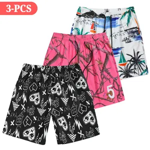 3 PCS Men's new trendy printed side-pocket drawstring waistband sports shorts, quick-drying drawstring summer fitness running sports shorts, men's comfortable sports shorts, sports casual wear, sports shorts, regular fit shorts, sports yoga shorts