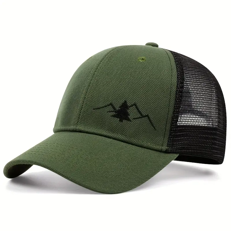 Universal Vintage Pine Tree Embroidered Trucker Cap - Retro Look Washed Mesh Back Hat, Outdoor Wear Baseball Cap for Men and Women