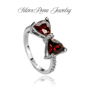 S925 Exquisite Bowknot Ring with Synthetic Ruby and 5A CZ Butterfly Ring, Daily Wear Jewelry for Women, Perfect for Party, Birthday Gift