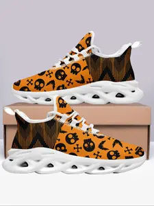 Men's Halloween Print Lace Up Low Top Sneakers, Casual Comfortable Breathable Sports Running Shoes, Male All-match Round Toe Shoes for Daily Wear