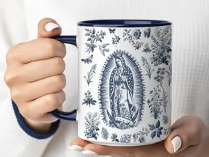 [Sale Up To 50%] Our Lady of Guadalupe Mug, French Toile Virgin Mary Catholic Mug, Religious Marian Coffee Cup, Christian Gift, Catholic Christmas Gift, 11oz ceramic accent mug